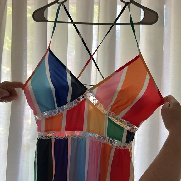 Colorful Rainbow Striped Ruffle Dress - Picture 5 of 9